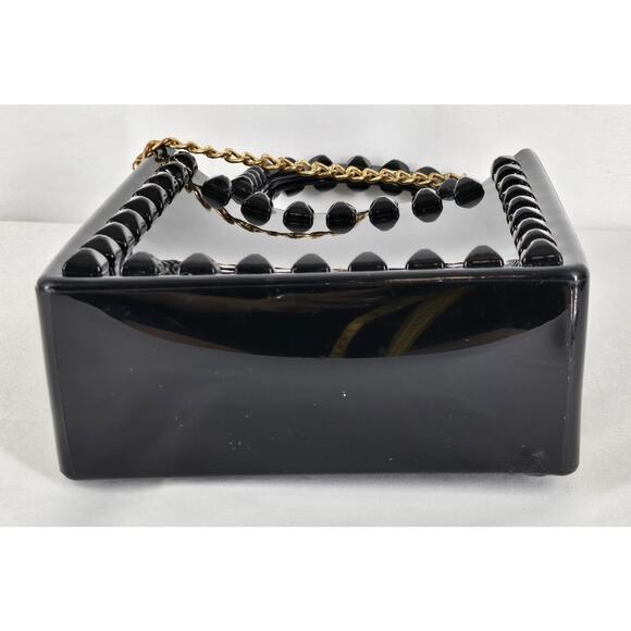 UNIQUE WOMEN'S BLACK JELLY STUDDED TOP HANDLE CROSSBODY MINI BAG PURSE – 5"x5" - Picture 5 of 13